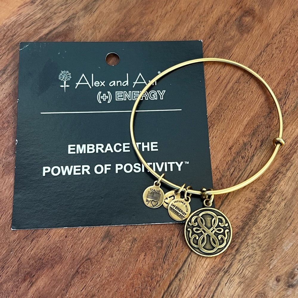 Alex and Ani Gold Tone Positivity Energy Expandable Charm Bangle Bracelet